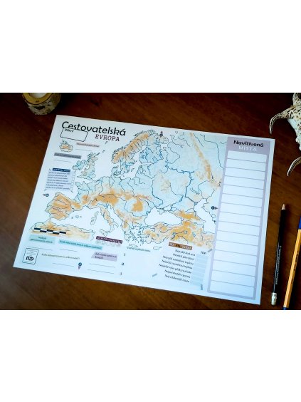 Cestovatelská mapa - Evropa, A3, na stůl