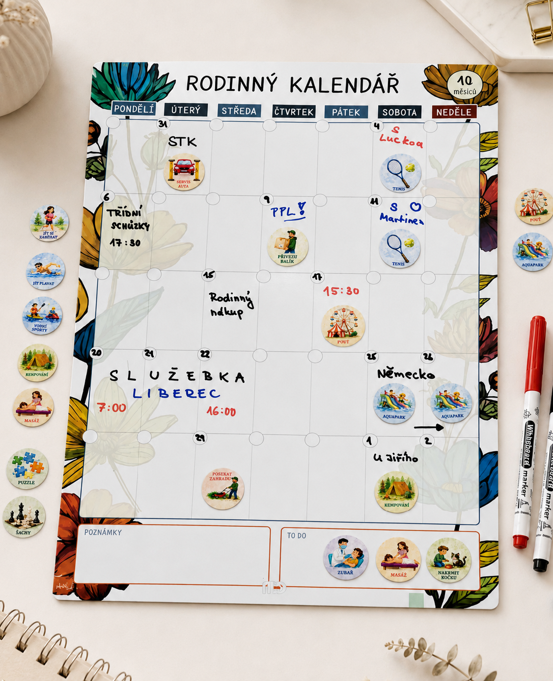 Magnetický rodinný měsíční kalendář A3 – bílý