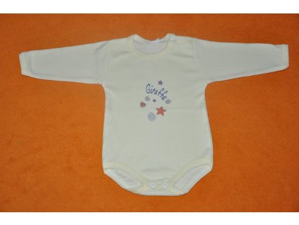 Bavlněné body Giraffe hvězdičky a srdíčko žluté vel. 68