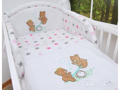 Darland 2-dílné povlečení Medvídci na houpačce hvězdy růžovošedé