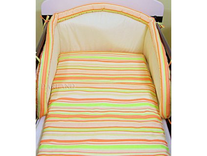 Povlečení do postýlky proužky zeleno oranžové 135x100