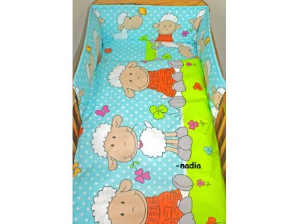 Povlečení do postýlky Veselé ovečky v modrém 120x90