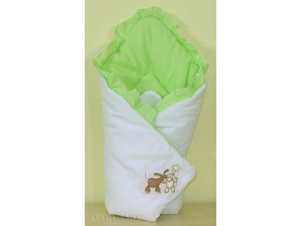 Zavinovačka s výšivkou medvídka a oslíka zelená