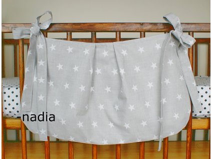 Taška na postýlku - Hvězdičky bílé na šedém