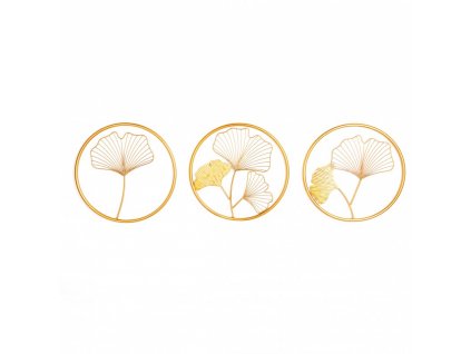 3 dílný set zlatých nástěnných dekorací Ginkgo