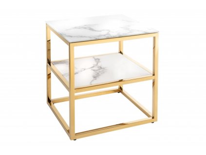 Bílý/zlatý hranatý odkládací stolek Elegance 45 cm