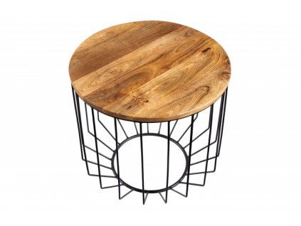 Přírodní dřevěný kulatý odkládací stolek Loft