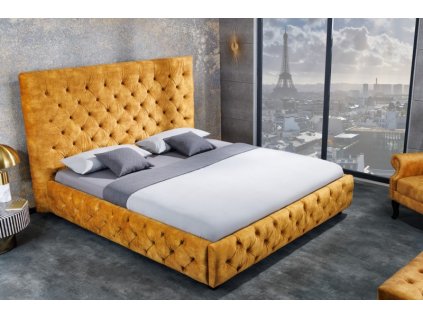 Hořčicová sametová postel Paris 160x200 cm