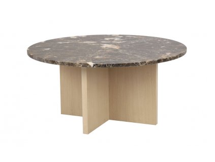 Hnědý kulatý konferenční stolek Brooksville z mramoru s bělenými nohami