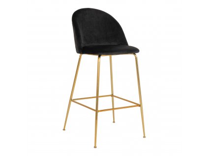 Sametová barová židle Louis černá/mosazná