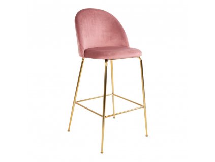 Sametová barová židle Louis růžová/mosazná