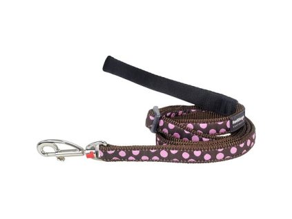 Red Dingo vodítko – Pink Spots on Brown – 15 mm x 1,8 m