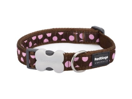 Red Dingo obojek – Pink Spots on Brown – 20 mm x 30-47 cm