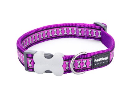Red Dingo obojek reflexní – Bones Purple – 25 mm x 41-63 cm