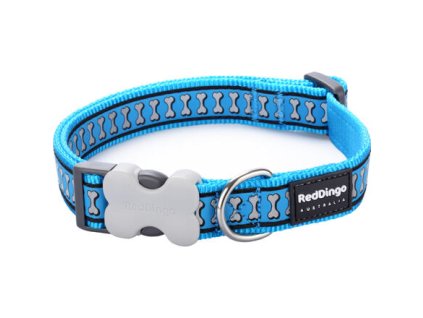 Red Dingo obojek reflexní – Bones Turquoise – 25 mm x 41-63 cm