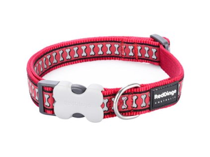 Red Dingo obojek reflexní – Bones Red – 15 mm x 24-36 cm