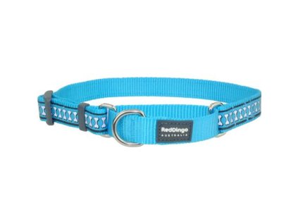 Red Dingo obojek polostahovací reflexní – Bones Turquoise – 15 mm x 26-40 cm