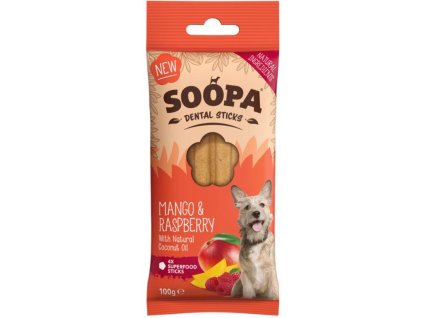 Soopa Dentální tyčinky s mangem a malinou 100 g