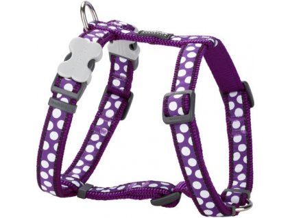 Red Dingo postroj – White Spots on Purple – 25 mm x 56-80 cm