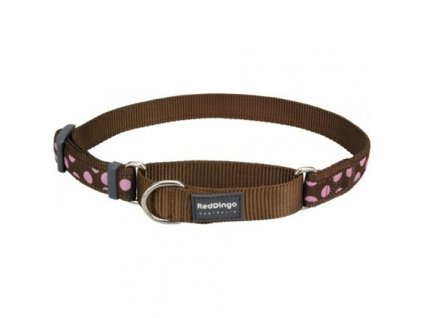 Red Dingo obojek polostahovací – Pink Spots on Brown – 25 mm x 41-62 cm