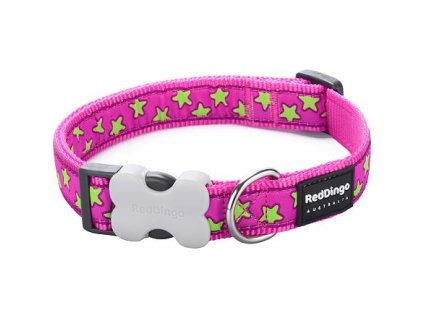 Red Dingo obojek – Stars Lime on Hot Pink – 25 mm x 41-63 cm