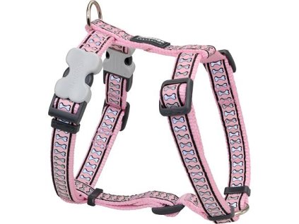 Red Dingo postroj reflexní – Bones Pink – 12 mm x 30-44 cm