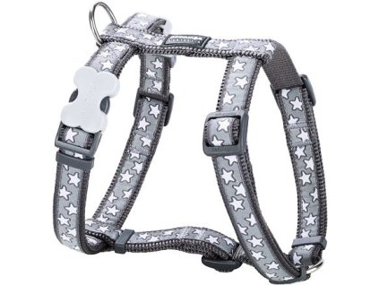 Red Dingo postroj – Stars White on Grey – 25 mm x 56-80 cm