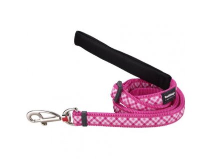 Red Dingo vodítko – Gingham Hot Pink – 12 mm x 1,8 m