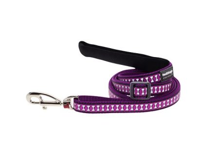 Red Dingo vodítko reflexní – Bones Purple – 20 mm x 1,8 m
