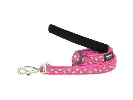 Red Dingo vodítko – Stars Lime on Hot Pink – 20 mm x 1,8 m