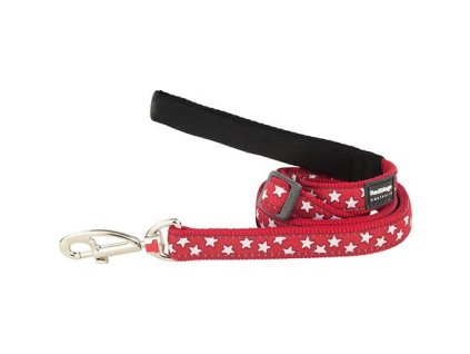 Red Dingo vodítko – Stars White on Red – 25 mm x 1,8 m