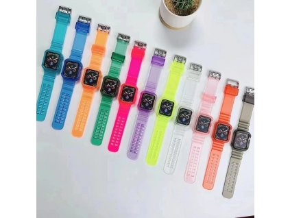 Průhledný silikonový sportovní řemínek s ochranným pouzdrem pro Apple Watch 38mm 40mm 41mm společné