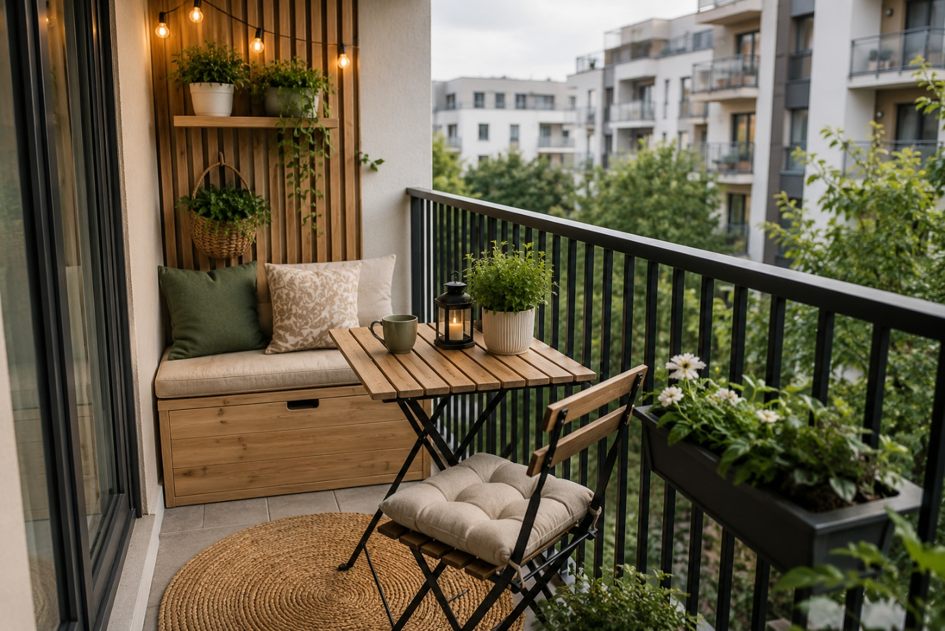 Stylově zařízený městský balkon