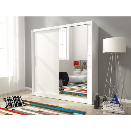 praktická šatní skříň se zrcadlem v moderním provedení bílá