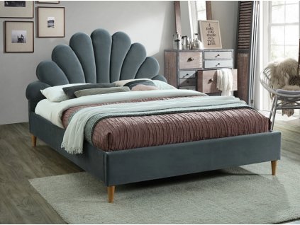 Výjimečná manželská postel SANTANA VELVET, v moderním šedém provedení a se zajímavě prošívaným čelem postele