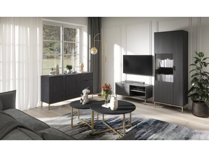 luxusní kolekce pula do obývacího pokoje v moderním jasan portland černé provedení