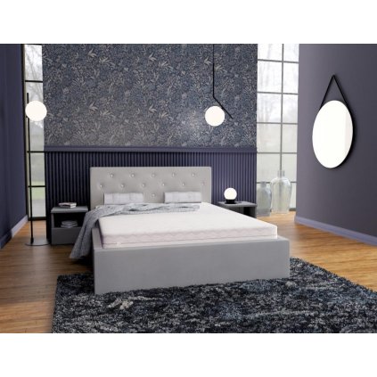 designová manželská calunena postel mirage šedá s poutavým prošíváním