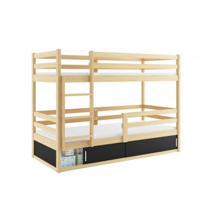 patrová postel s ulozným průtorem bingo v barvě borovice s černou