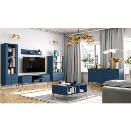 moderní kolekce do obývacího pokoje nemari v modré barvě s mnozstvím prvků