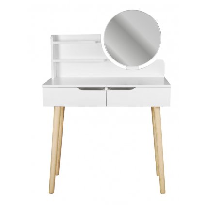 prakticky toaletní stolek scandi 2 se zrcadlem s dřevěnýma nohama