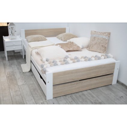 dřevěná postel lea bílá dub sonoma 160x200cm s roštem