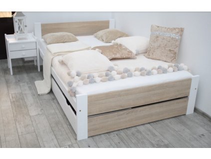 dřevěná postel lea bílá dub sonoma 160x200cm má v ceně rost