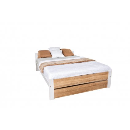 dřevěná postel lea bílá dub sonoma 90x200cm s roštem