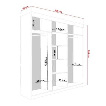 200 cm široká 3 dveřová skříň v šedé barvě