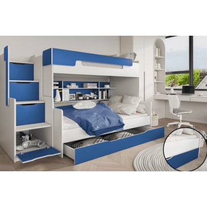 moderní patrová postel HARRY modrá
