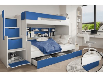 moderní patrová postel HARRY modrá
