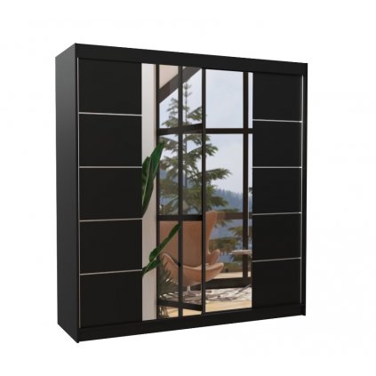 šatní skříň s posuvnými dveřmi dalmatia200 černá se zrcadlem