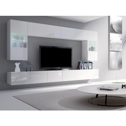 moderní bílá lesklá obývací stěna CALABRINI I