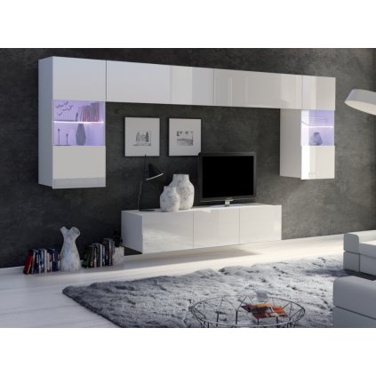 moderní bílá lesklá obývací stěna CALABRINI II bílá bílý lesk