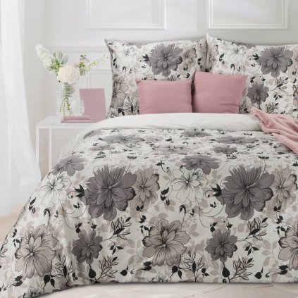 494504 obliecky na dvojlozko spring 09 sive kvety 160 x 200 cm